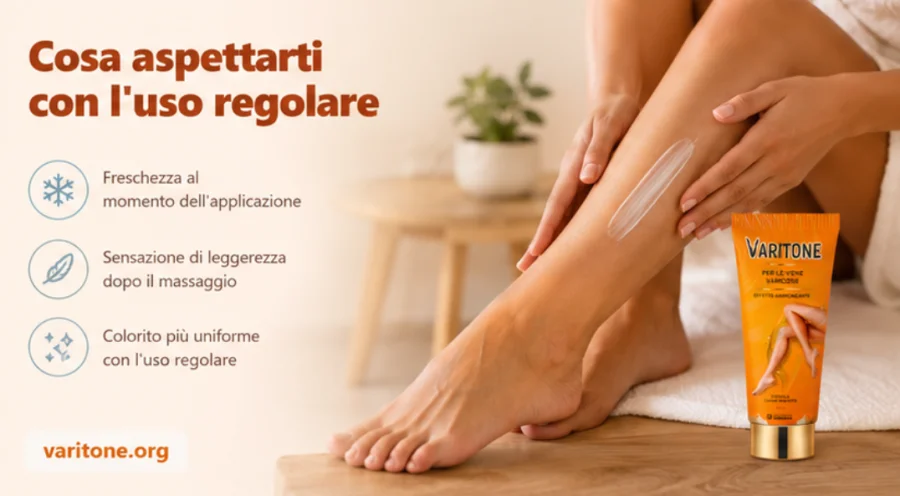 Varitone — applicazione con massaggio dalla caviglia verso la coscia